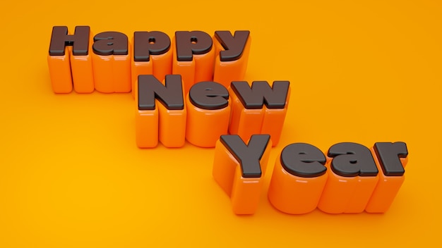 3D Happy New Year Orange Text Up View Background