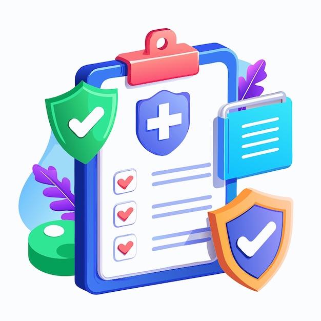 3D Health insurance icon concept Life insurance family health care protection Big clipboard with document checklist