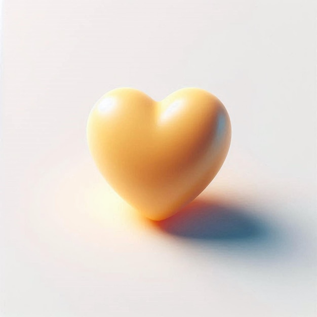 Photo 3d heart icon in soft pastel yellow with glossy finish and playful design on white background