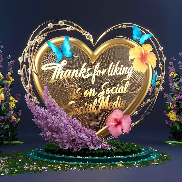 a 3D heart shaped heart that says thank you on social media