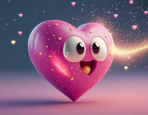 Photo 3d heart with sparkle s social media emoji valentines day pink heart emoticon love mood cartoon crea