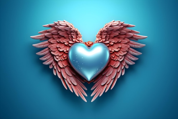 3d heart with wings