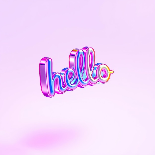 Photo 3d hello text with holographic gradient effect