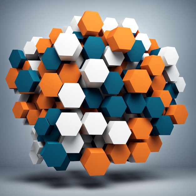 Photo a 3d hexagonal background with tiles different colors and shapes like the ones in the middle