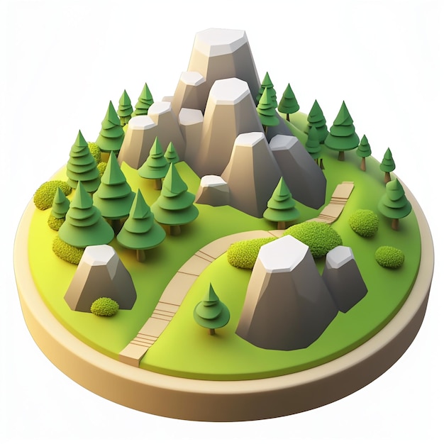 3D Hilltop View Icon Panoramic Scene from Height Illustration Logo