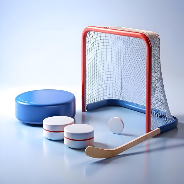 Photo 3d hockey icons net puck and stick