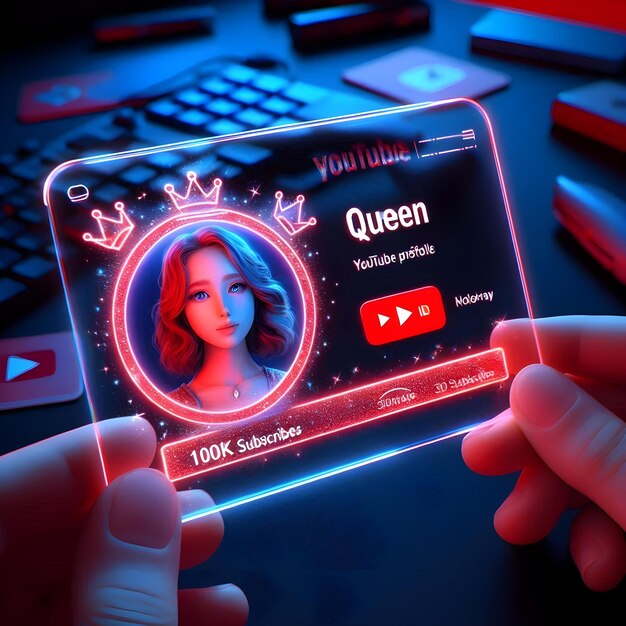 3D Hologram YouTube Profile Card with Red Background amp Text