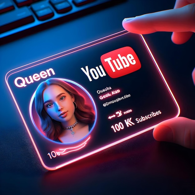 3D Hologram YouTube Profile Card with Red Glowing Edge