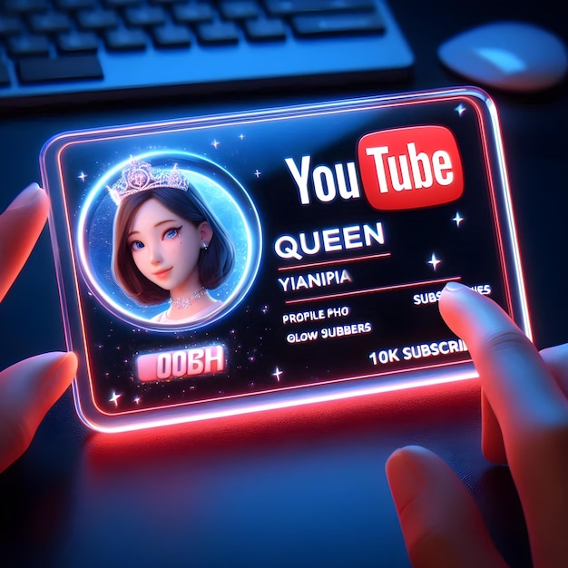 Photo 3d hologram youtube profile card with sparkling photo