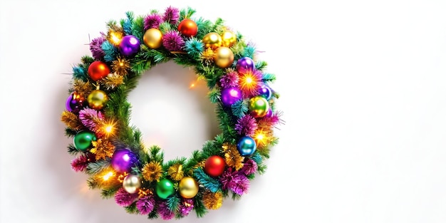 3D Holographic Christmas Wreath Icon Vibrant Colorful Decorations for Joyful Holiday Season New