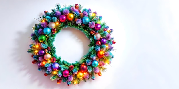 3D Holographic Christmas Wreath Icon Vibrant Holiday Decorations Joyful New Year 2025 Symbol on