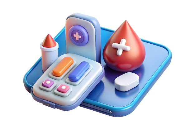 3D Holographic diabetes care app and blood sugar test strips concept as A sleek and glossy image fea