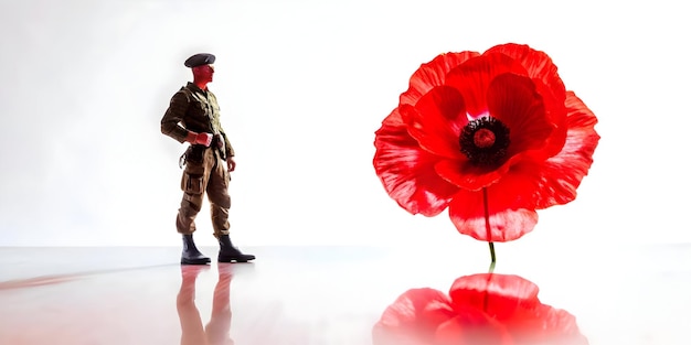 3D Holographic poppy and soldier silhouette with copy space concept as A contemporary image featurin