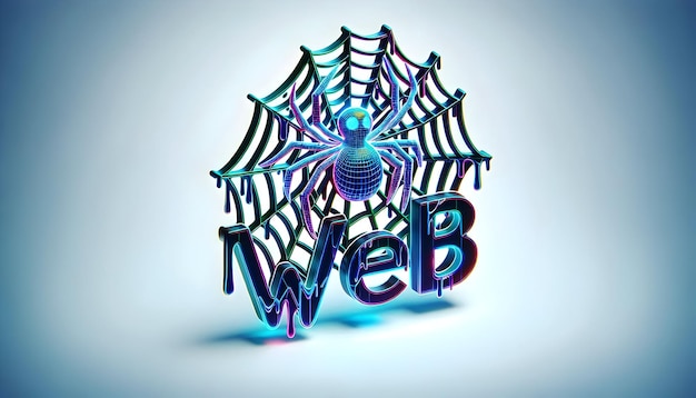 Photo 3d holographic spider and web with web text concept as a vibrant glowing holographic spider and web