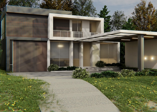 3d house architecture low angle