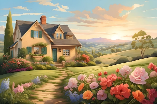 3D House Nature and floral illustration