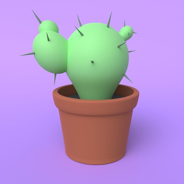 Photo 3d house plant cactus in a pot 3d illustration of a green houseplant isolated on a purple background