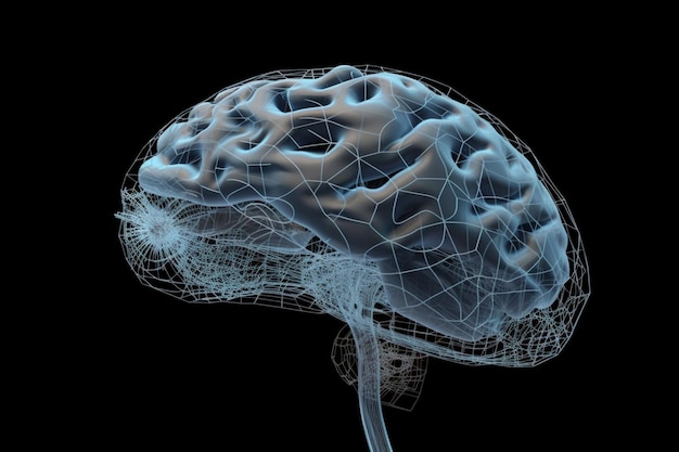 3D human brain with swirls in an abstract digital environment