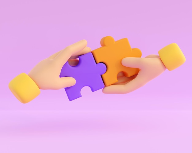 3d human hands with jigsaw puzzle pieces