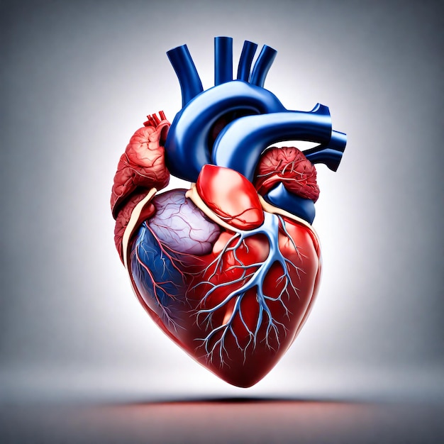 3D Human heart internal organs with blood vessels medical science