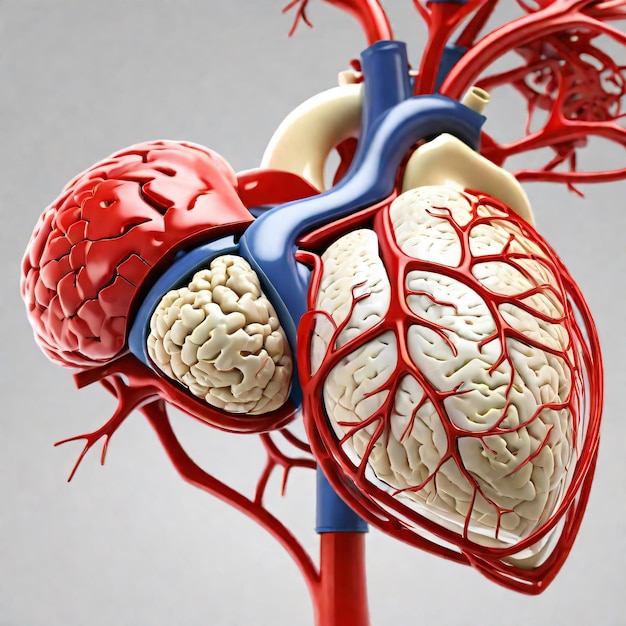 3D Human heart internal organs with blood vessels medical science