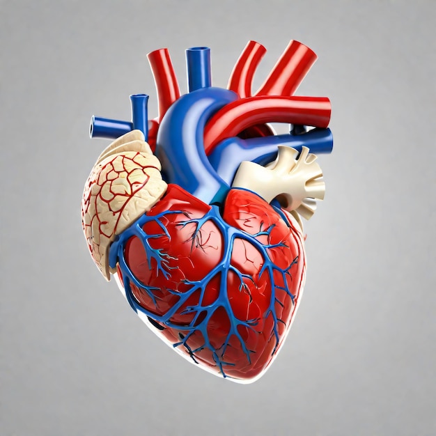 3D Human heart internal organs with blood vessels medical science