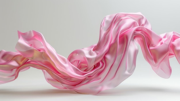 3D hyper realism pink silk cloth floating isolated white color background Futuristic cyberpunk