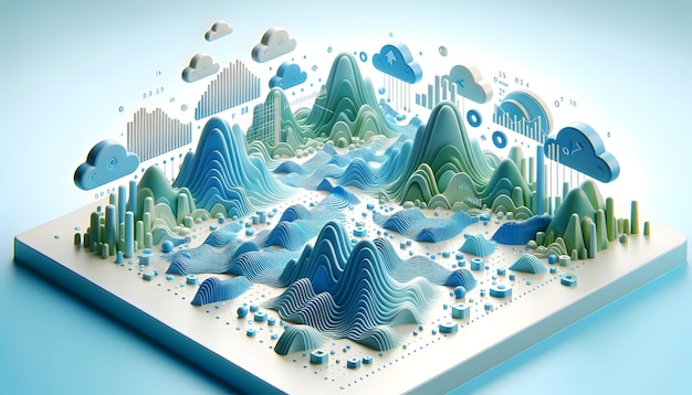 3D Icon as Data Terrain Vista A Landscape of Digital Waves Symbolizing Data Flow and Connectivity i