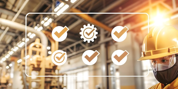 3D Icon as Safety checklist and industrial process concept as A safety checklist paired with an indu