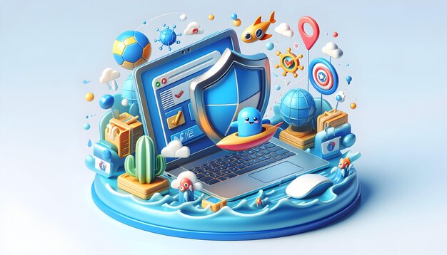 3d icon as Shielded Surfing Navigate the web safely our cybersecurity solutions block phishing threa