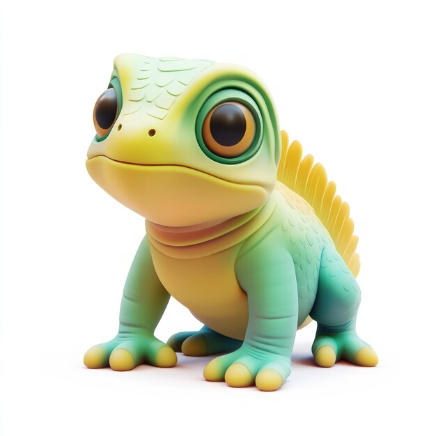 3D icon of chameleon simple and cute in the clay material style with an isometric smooth