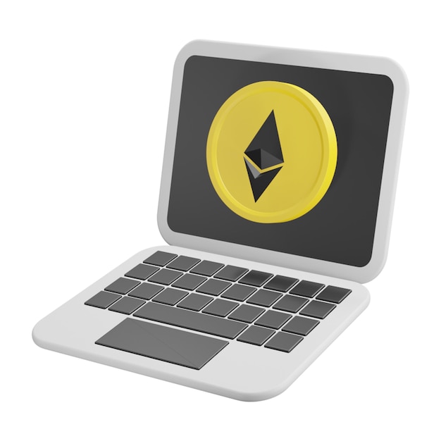 3d icon cryptocurrency on laptop