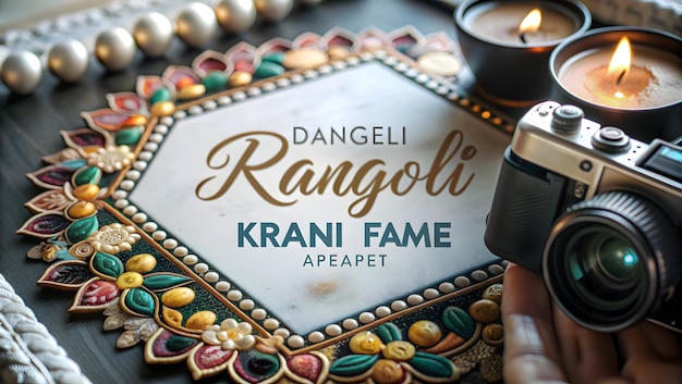 Photo 3d icon diwali rangoli and rangoli art text with copy space border frame concept as camera movement