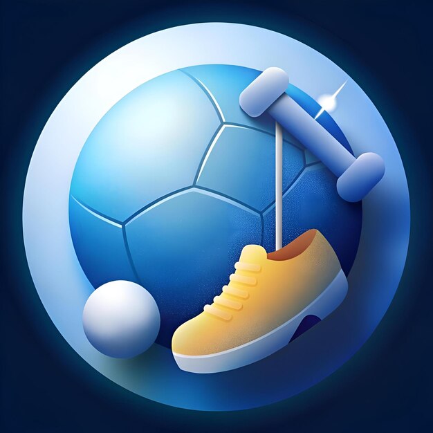 Photo a 3d icon featuring a soccer ball a shoe and a stylized polo mallet perfect for representing sports fitness or leisure activities