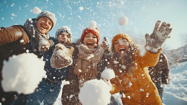 3D Icon of Friends Joyfully Throwing Snowballs Candid Winter Fun in a Snowy Field Playful Group I