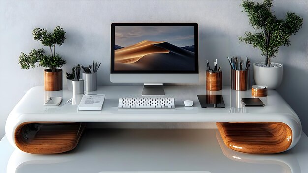 3D Icon Glossy Desk Setup with Laptop and Notebook concept as A photo of a glossy home office desk s