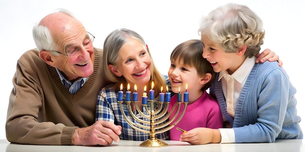 3D Icon of Grandparents Sharing Heartwarming Hanukkah Stories with Curious Grandchildren in Candid F