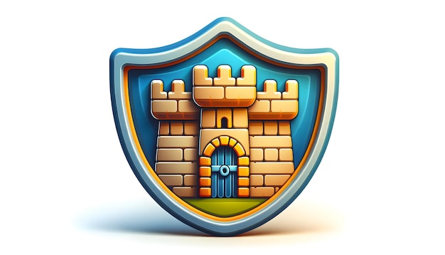 3D Icon Impenetrable Cyber Security Fortress Badge with Firewall Protection on White Background