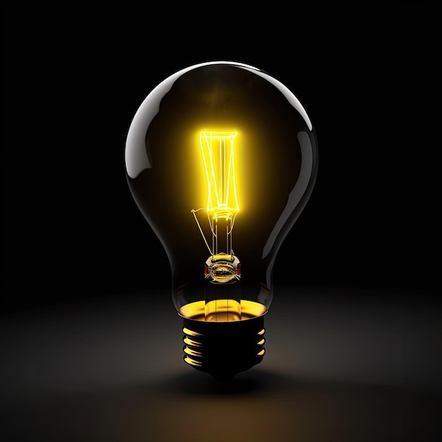 3D Icon Of Light Bulb With Yellow Glow And Black Base Generative AI