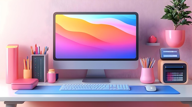 3D Icon Monitor and Desk Organizer Isolated concept as A vector image featuring a monitor and a desk