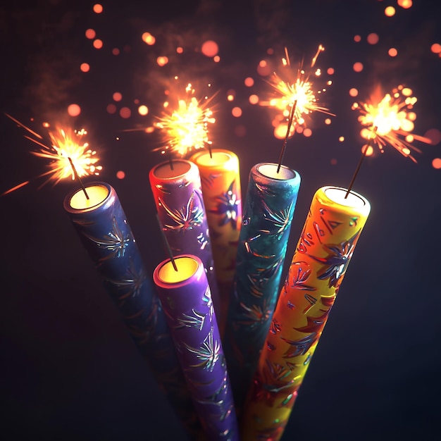 Photo 3d icon pack of firecrackers for diwali festivities illustration logo