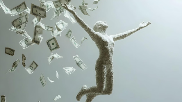 Photo 3d icon person catching falling money concept as a person catching falling money set against a clean