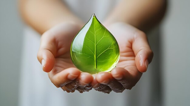 Photo 3d icon person with green coin and water drop concept as a person holding a green coin and a water d