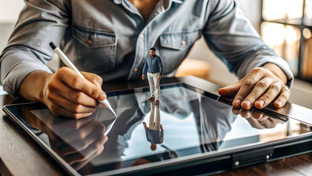 3D Icon Person Writing on Glossy Surface with Stylus concept as A person writing on a glossy surface