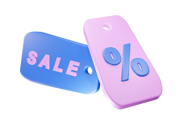 3d icon pink sale tag label