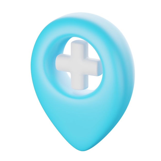 3d icon render of hospital pin isolated on white background clipping path