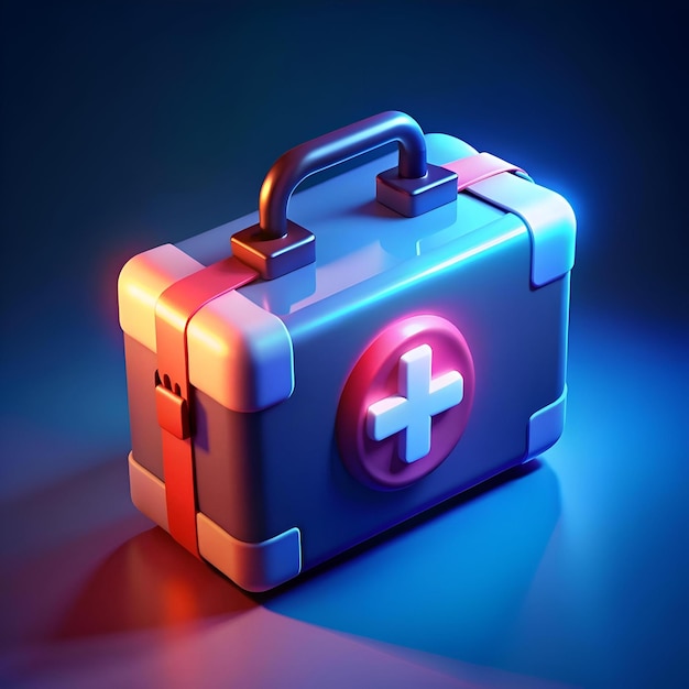 A 3D icon representing a first aid kit perfect for medical healthcare and emergency related designs