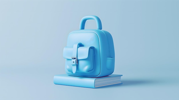 Photo 3d icon of school backpack on books blue theme