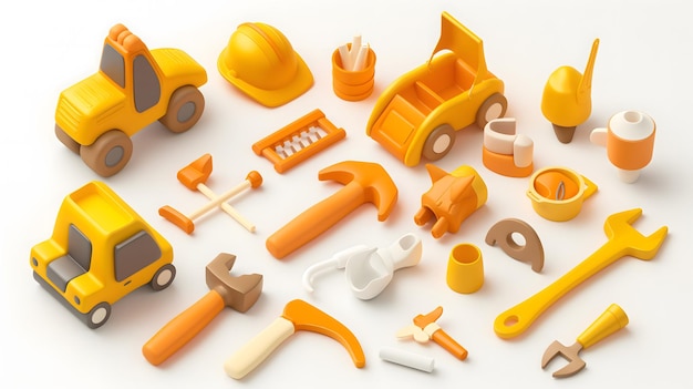 Photo 3d icon set of construction tools and equipment