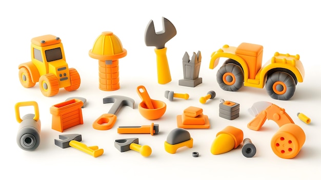 Photo 3d icon set of construction tools and equipment